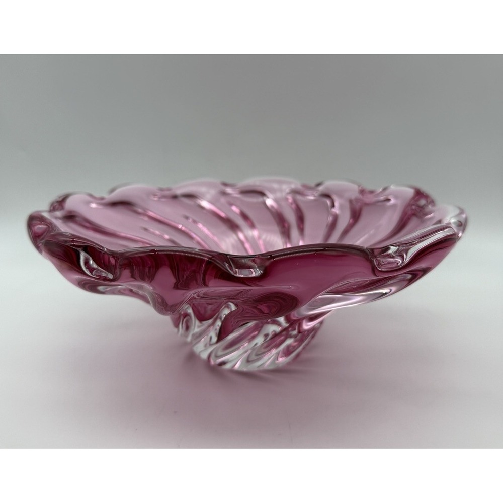 MURANO?Venice Art Glass Swirl Pink Heavy Crystal Bowl 8.75"